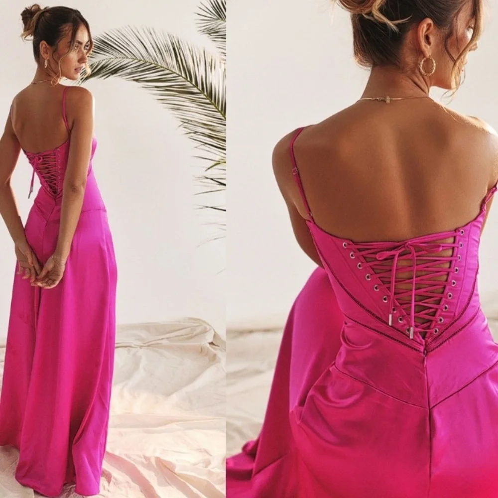 HOUSE‎ OF CB 'Anabella' Fuchsia Lace Up Maxi Dress NWOT pink size L A-C - Picture 8 of 12
